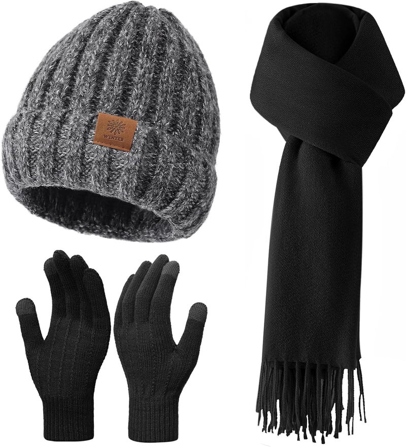 Premillow Women Winter Hat Beanie+Long Scarf+Touch Screen Gloves Set, Warm Clothes Set with Knit Fleece Lined for Women/Men Winter - Image 1